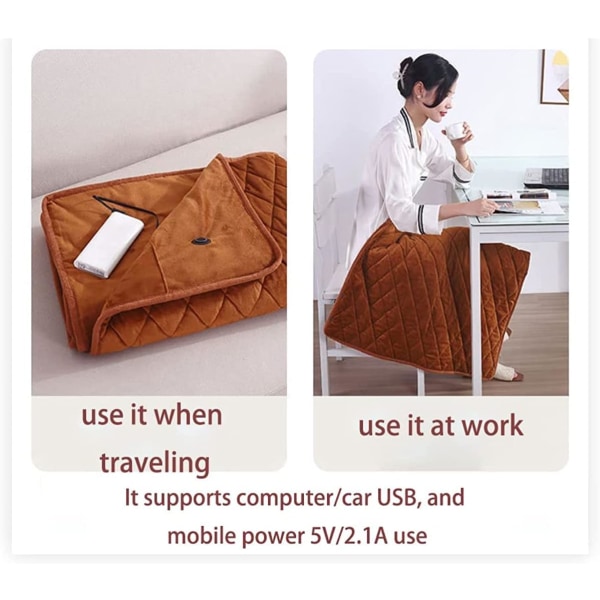 Rosa elektrisk teppe enkelt, 75x120cm oppvarmet teppe USB-drevet