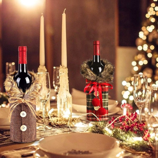 Jultomte-set för vinflaskor, 2-delat set med vinflaskor, juldekoration