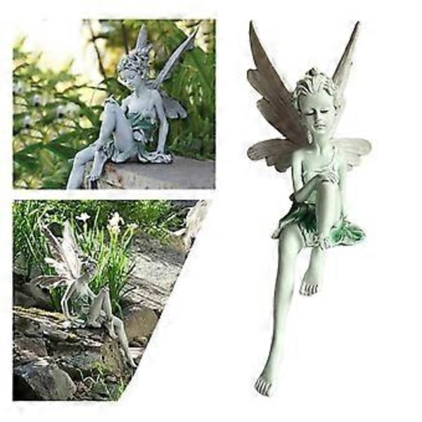 Hartsfe staty fontän dekorativ figurin veranda ängel skulptur vit (Vit) White