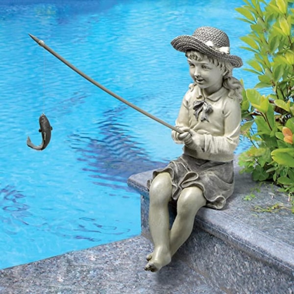 3D-harpikshagefigur av fiskergutt, til hjem, utendørs, hage