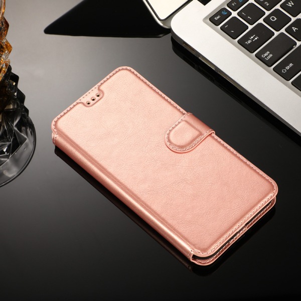 Plånboksfodral i roséguld, Premium läderfodral Folio Flip Cover wit