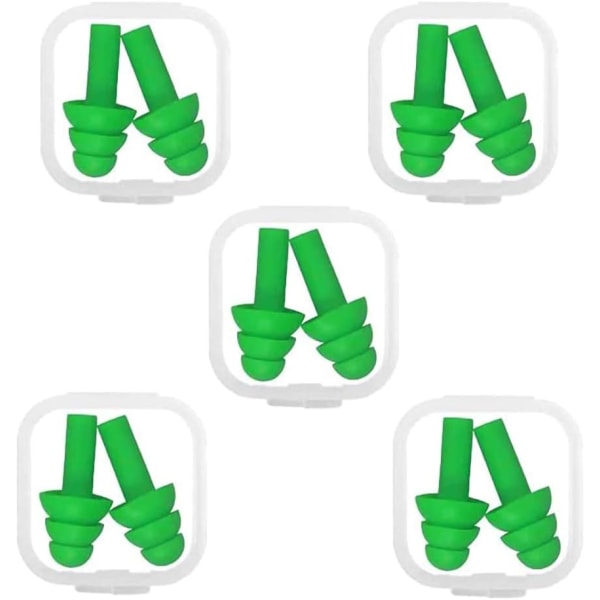 5 par grønne svømmeørepropper, genanvendelige silikone vandtæt Pl