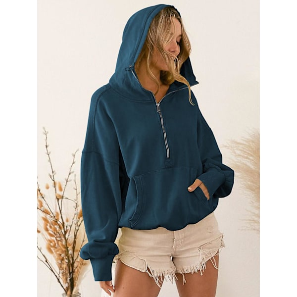 Sports Hoodie Fashion Hoodie Zipper Træksnor Langærmet Top Coat.M.blå