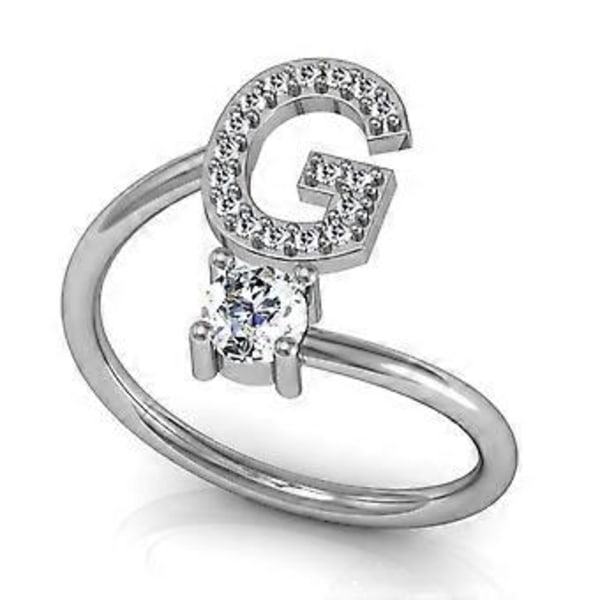 Justerbar ring med initial for kvinder og piger med indlagt krystal G