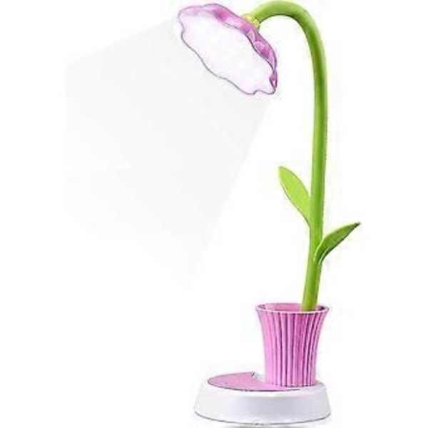Børnelampe, Kreativ Genopladelig Skrivebordslampe LED Øjenbeskyttelse Touch Sensor Bordlampe Dæmpbar Sengelampe med Penneholder (Pink)