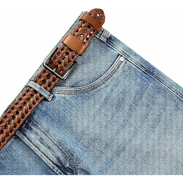 Flettet skinnbelte for menn, herrebelter for jeans 1 3/8\", herre