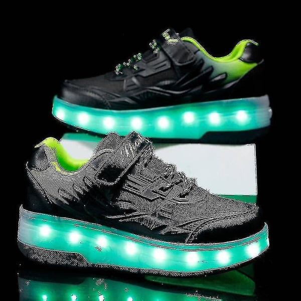 Barn Sneakers Dubbelhjuliga Skor Led Ljus Skor Q7-yky.32.Svart