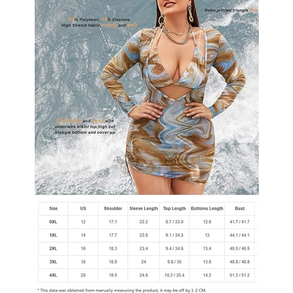 Kvinnors Plus Size Bikini Set Mesh Dragsko Halterneck 3 Delar Bad