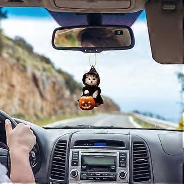 Akryylinen litteä kurpitsakissa-autokoriste joulukoriste