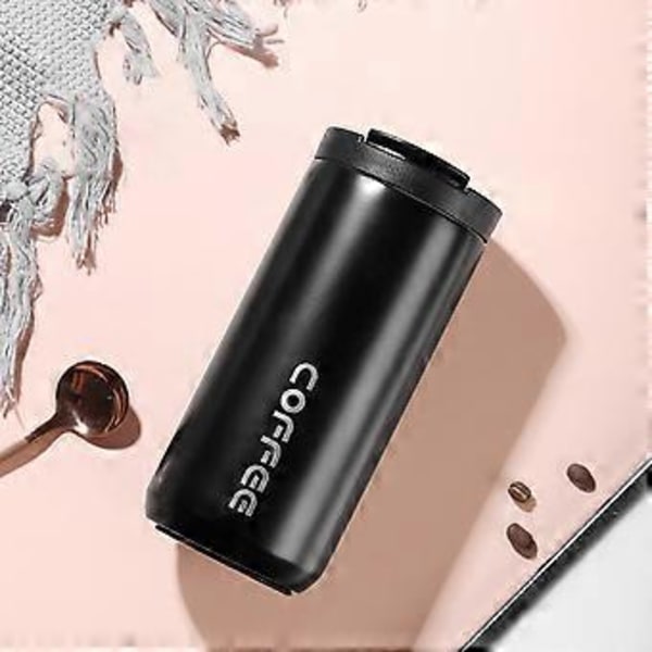 Rostfria Vakuumisolerade Tumblers Dubbelväggig Kaffekopp Spill-säker Resemugg för Hemmakontor Kök Utomhus Black 400ML