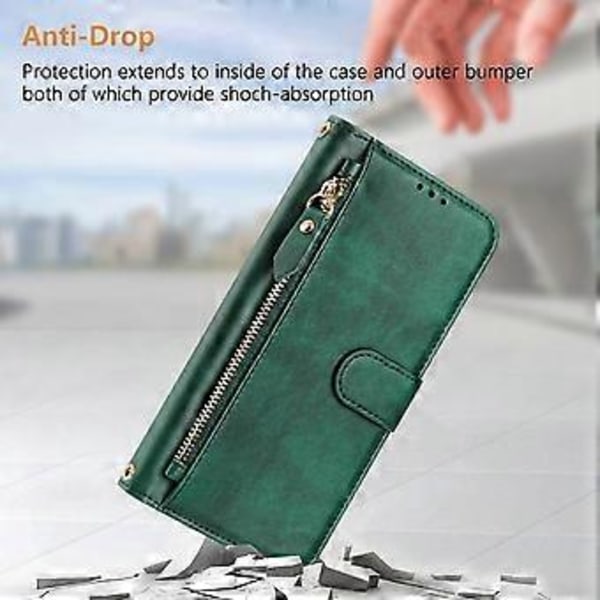 Til OnePlus Ace 5 Pro 5G/OnePlus 13R 5G Etui Lynlåslomme Flere Kortpladser Læder Telefon Cover Green