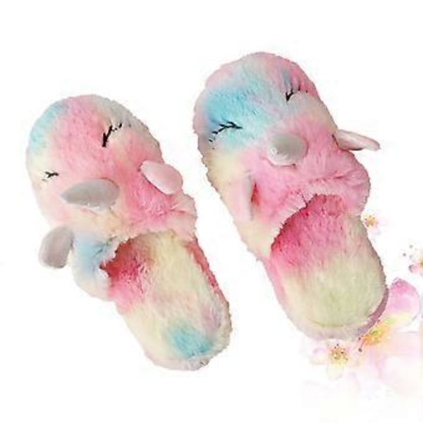 Höst Vinter Plysch Enhörning Bomullstofflor Håller Värmen Fluffiga Hemmaskor Halkfria (23x9.5x5cm 6) 23x9.5x5cm 6