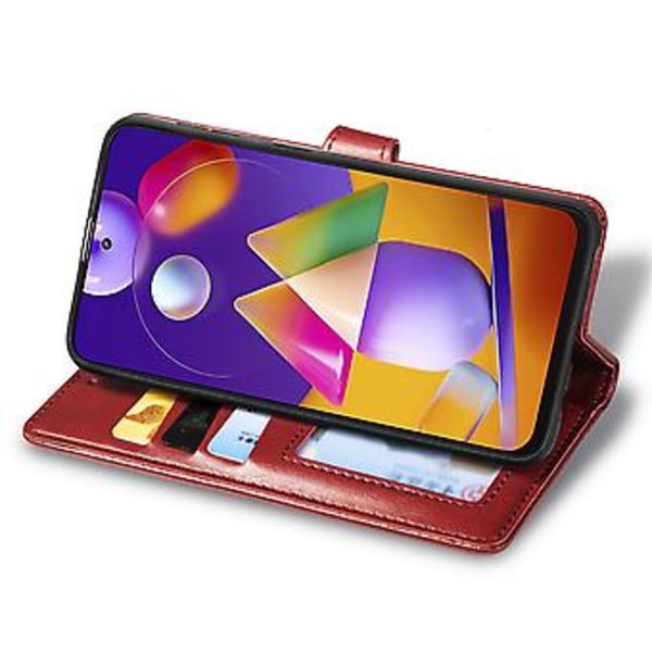 Yksivärinen nahkakotelo Samsung Galaxy M31s -puhelimelle Red