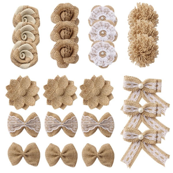 30 PCS Burlap Blomster - Burlap Blomster - Burlap Sløyfe Bånd DIY