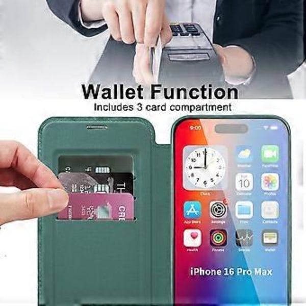 Magnetiskt fodral med kortfack för iPhone 16 Pro Max RFID-skyddande läderfodral Style B