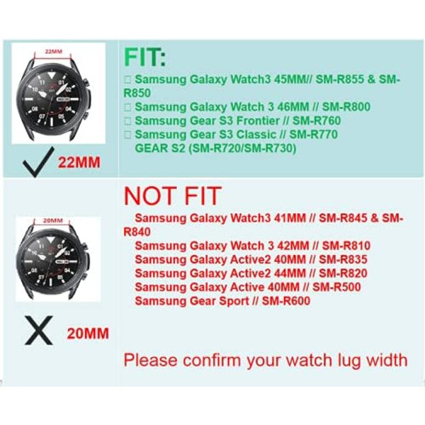 Kompatibel med Galaxy Watch 3-rem 45 mm 46 mm passar 20 mm L
