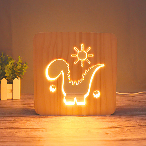 3D Dinosaur Klo USB Natlampe i Træ