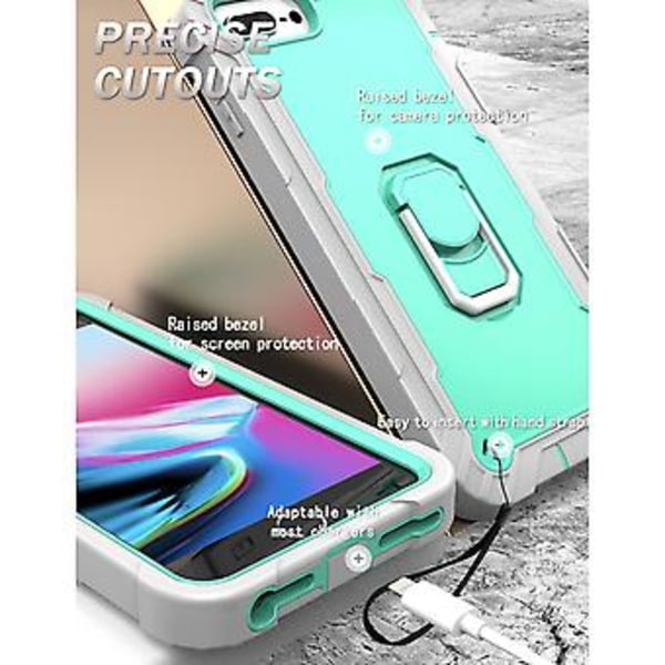 PC + Gummiskal för iPhone 8 Plus / 7 Plus Grey White   Mint Green