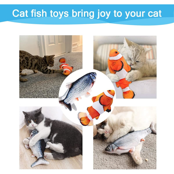 Mjuk Fisk Katt Leksak 11 tum Interaktiv Kattmynta Katt Leksak Realistisk Plysch Simulering Mobil Fisk Katt Leksak, Tvättad, Karpfisk+Clownfisk