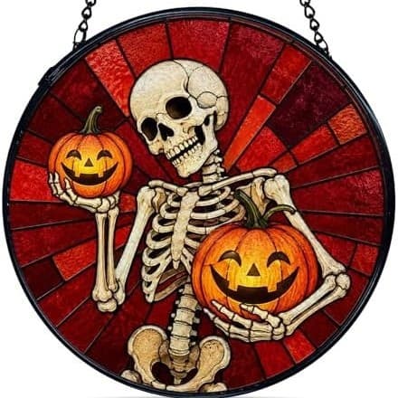 Halloween Efterår Glasmaleri Vinduesfanger, Rund Glas Vægkunst Dekoration – Stil 10