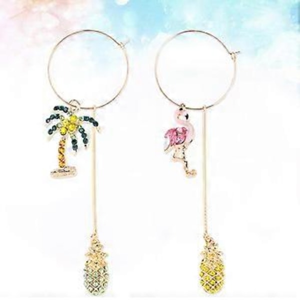 Trendiga Strass Flamingo Kokosnöt Ananas Hängande Örhängen För Kvinnor Boucle D'oreille (Rosa)