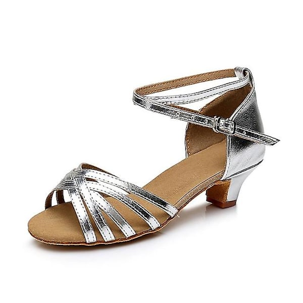 Dame Latin Sko Dansesko Scene Indendørs Chacha Basis Hæl Øvelse Lav Hæl Navy Tan Sort-happygo.33.Silver Silver 33