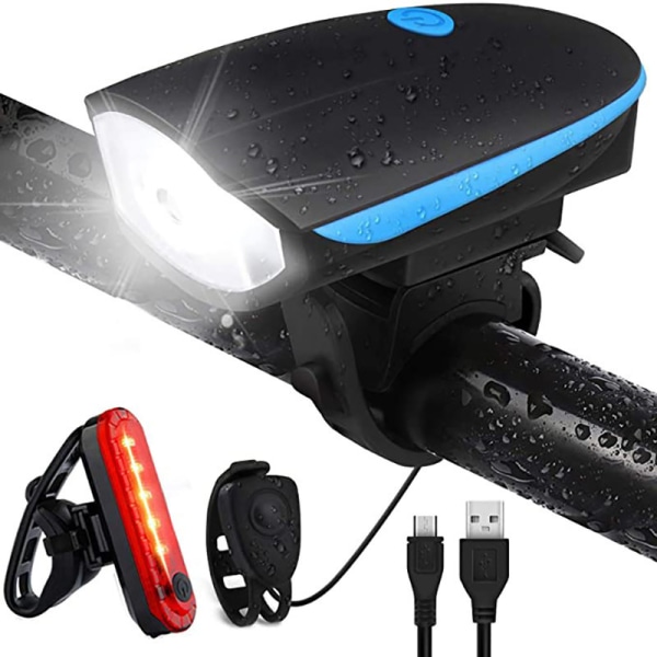 LED-sykkellys, USB-lading foran og bak, IPX5-vann