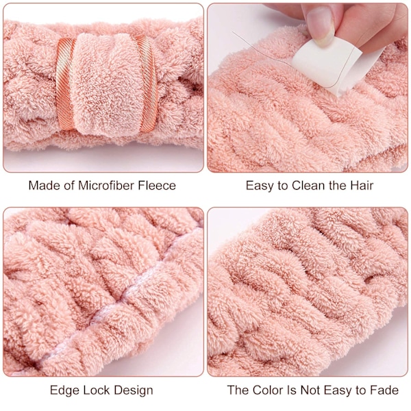 4-pack mikrofiber spa ansikts- och sminkpannband elastiska (kaffe, kaki, rosa och vitt)