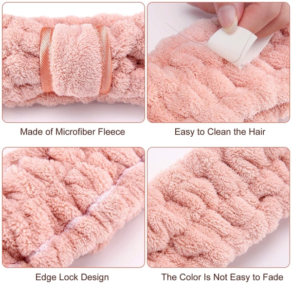 4 stk. Mikrofiber Spa Ansigts Makeup Hovedbånd Elastisk (Kaffe, Khaki, Pink og Hvid)