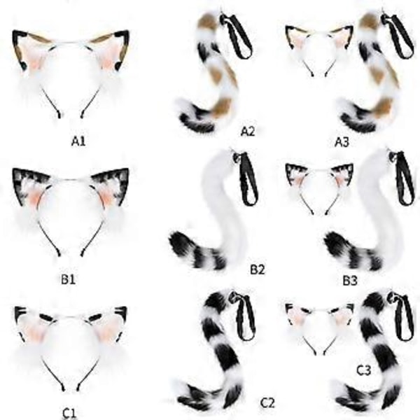 1/2 Delar Katt Varg Räv Svans Öron Hårband Set Halloween Jul Maskerad-Party Kostym Leksak Gåvor för Kvinna Män Cosplay calico cat suit