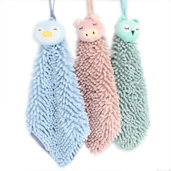 2-pack söta chenille mjuka hängande handdukar roliga uggla pingvin A