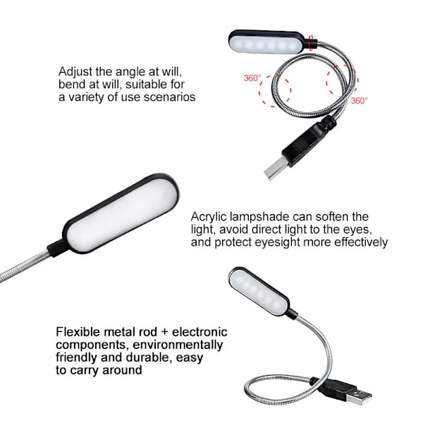 2 stk LED-lampe USB USB-lys for bærbar datamaskin tastatur svanehals