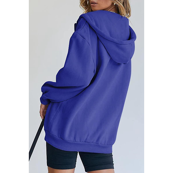 Kvinners glidelås hettegensere gensere klær tenåringsjente høst casual jakker med.XXL.blå