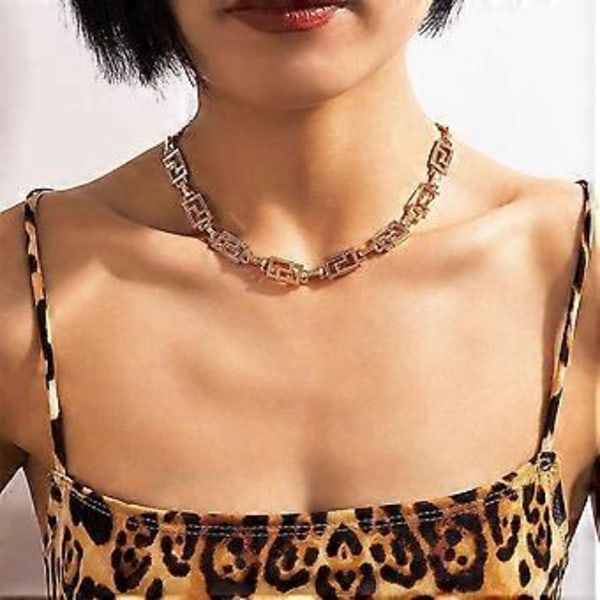 Punk Guld Choker Halsband Kedja Oregelbunden Fyrkantig Labyrint Tatuering Halsband Spiralmönster Geometrisk Choker Halsband