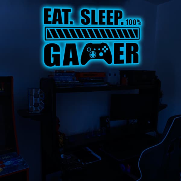 Spilvægsdekoration der Gløder i Mørket - Blå - Gamer Dreng Vægstikker Vi