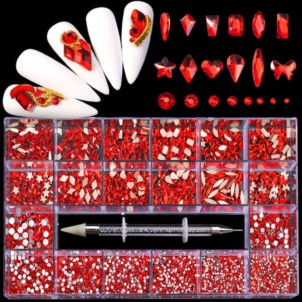 2500 stk (rød) Nail Art Rhinestones AB Nail Art Rhinestones, HOINC