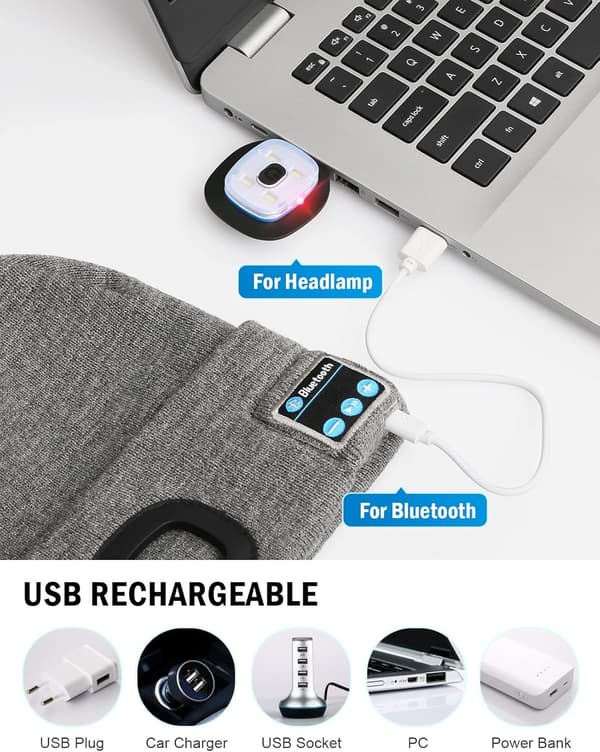 Bluetooth-pipo valolla - tummansininen/tummanharmaa, unisex, USB-ladattava