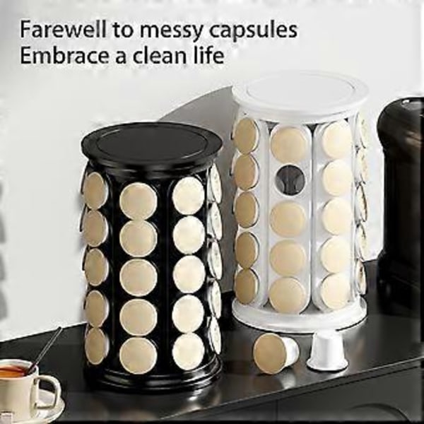 Karrusel Stand 40 Pods Opbevaringsstativ Roterende Kaffekapsel Organizer 360-graders Roterende Kaffe White
