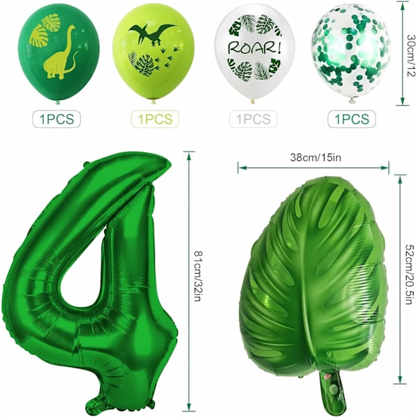 Dino 4. fødselsdag balloner, børnefødselsdag dekoration 4. fødselsdag