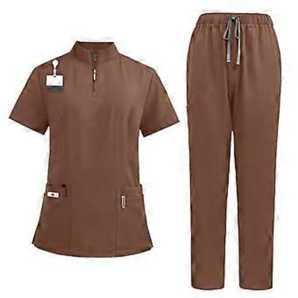 Skrubbsett Myk Topp og Joggebukser for Dyrepleier Skjønnhetssalong SPA Kosmetologi (Brun L) Brown L