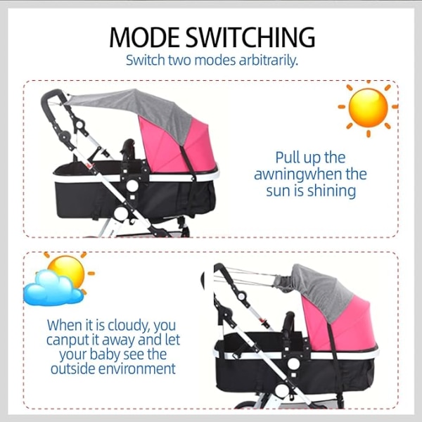 Toveisidig barnevognsolskjerm (grå), universell med UV-beskyttelse