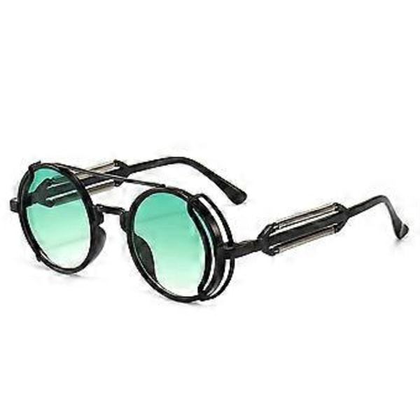 Retro Goth Steampunk Tyylikkäät Aurinkolasit Naisille Miehille Vintage-tyyliset Pyöreät Linssit Metallikehys Hippilasit UV-Suoja Silmälasit Green