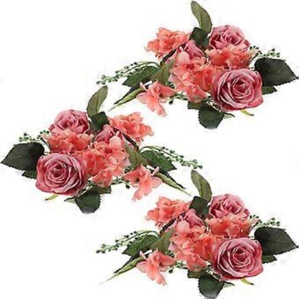 3 st Ljusringar Kransar Konstgjord Rosblomma Ljusring för Bröllopsbord Fest Heminredning