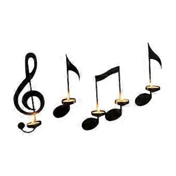 Väggljusstake Ljushållare Set om 4 Musiksymbol Ljusstakehållare Modern Heminredning för Inflyttningsfest Gård()