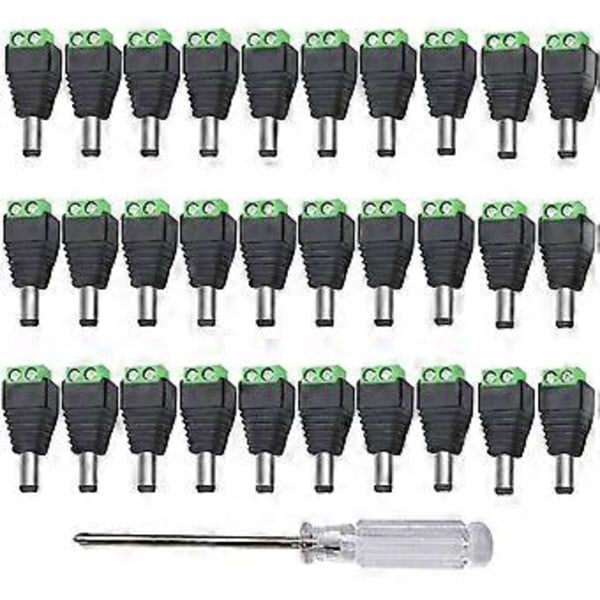 30 Stycken 12V/24V DC Hankontakter, 5,5 x 2,1 mm DC Strömadapter Skruvterminalkontakt, för CCTV Kamera LED-Strip (Grön)