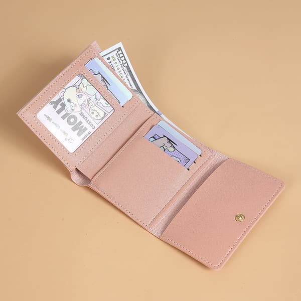 Trifold Snap Wallet Dame Kort Studerende Multi Kort Kortholder Pung - Lys Pink