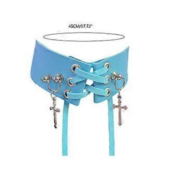 Punk Nahka Choker Kaulakoru Seksikäs Nyöritys Risti Kaulus Kaulanauha Goottilainen Solisluuketjun Kaulakoru Naisille Tytöille Sininen