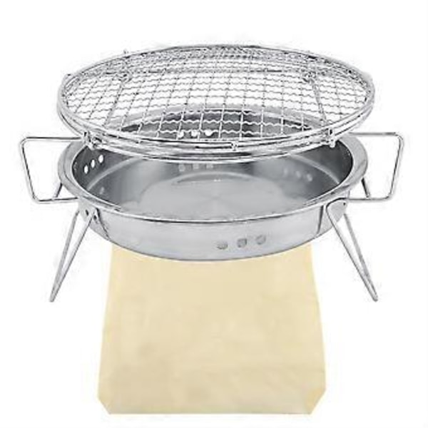 Mini BBQ Grill i rustfrit stål, sammenklappelig, bærbar, rund grillovn til udendørs camping og terrasse