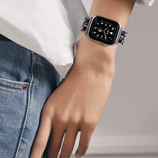 Musta hopeinen 38/40/41mm, rannekoru Apple Watch -sarjaan 9/sarjaan