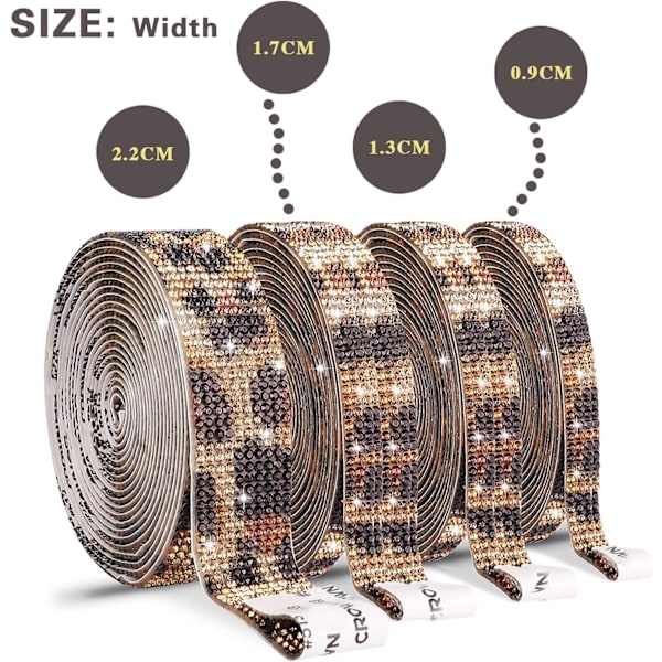 4 stk leopardmønstret Rhinestone tape klistremerker, krystall Rhinestone